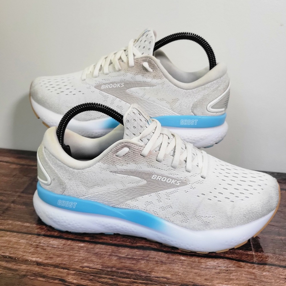 Brooks Ghost 16 Womens Running Shoes White Blue Cream 1204071B181 Size 8.5